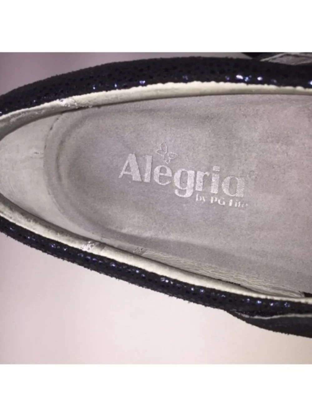 Alegria Womens Lauryn Cosmos Blue Metallic Leather Loafers size 38 US 8 8.5